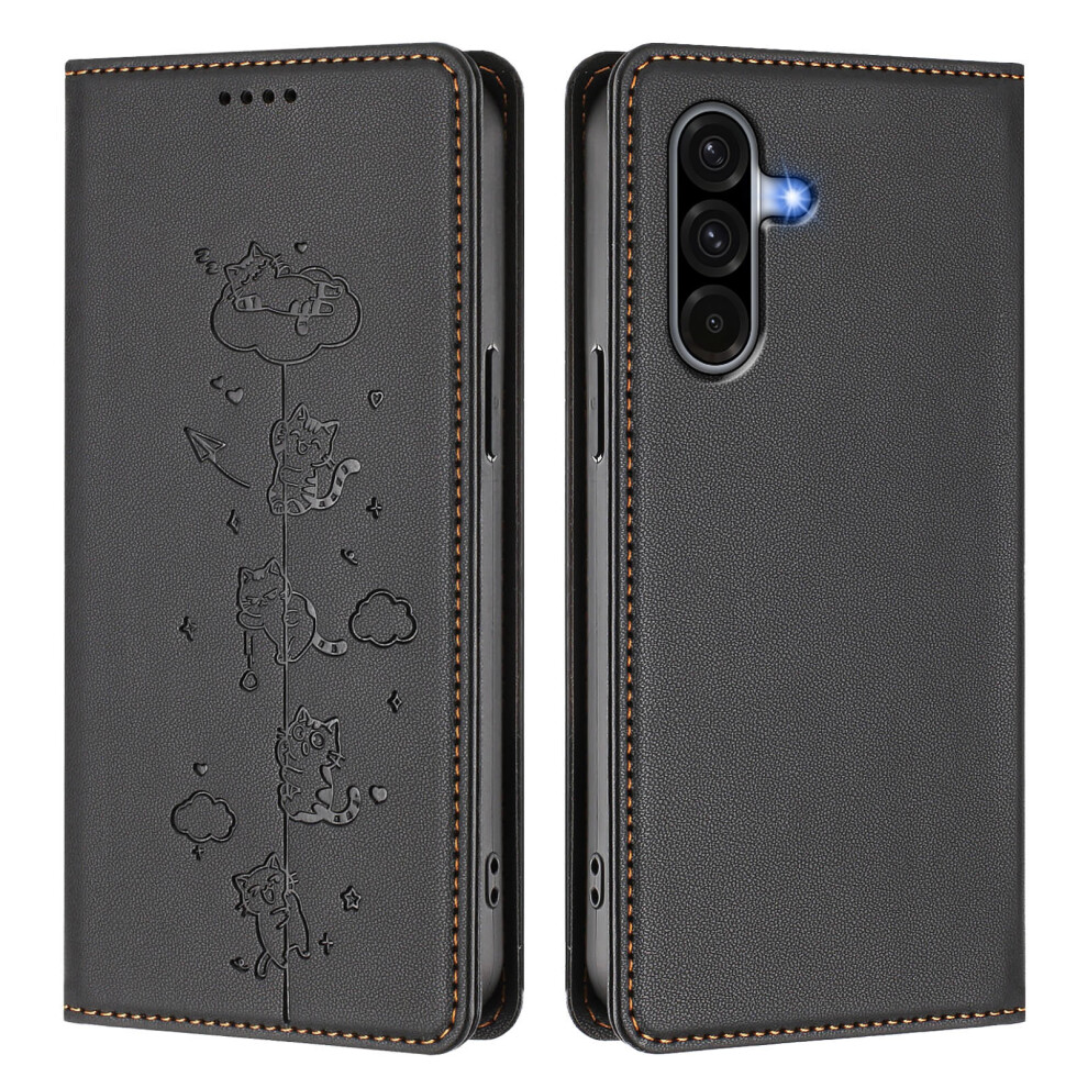 (Black) For Samsung Galaxy A17 4G / Galaxy A26 5G / Galaxy A17 5G Case Rfid Blocking Wallet Stand Imprinted Cat Pattern Leather Black 6914293765062
