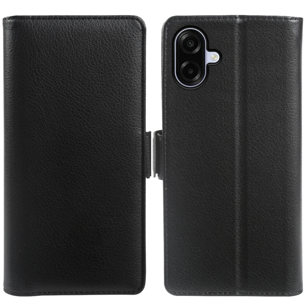 (Black) For Samsung Galaxy A07 4G Wallet Case With Dual Magnetic Clasp Litchi Textured Leather Flip Stand Phone Cover Black 6914294845404