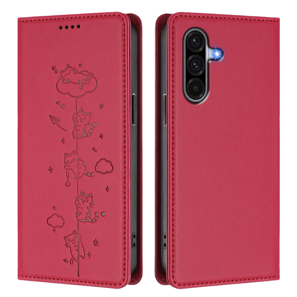(Red) For Samsung Galaxy A17 4G / Galaxy A26 5G / Galaxy A17 5G Case Rfid Blocking Wallet Stand Imprinted Cat Pattern Leather Red 6914294595279