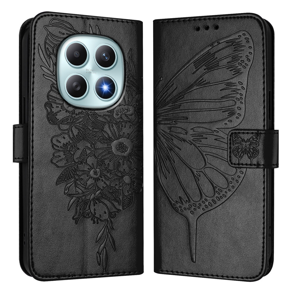 (Black) For Xiaomi Poco M8 5G / Redmi Note 15 5G (Global) / 15 4G (Global) Wallet Case With Wrist Strap Butterfly Imprint Leathe Black 6914299874133