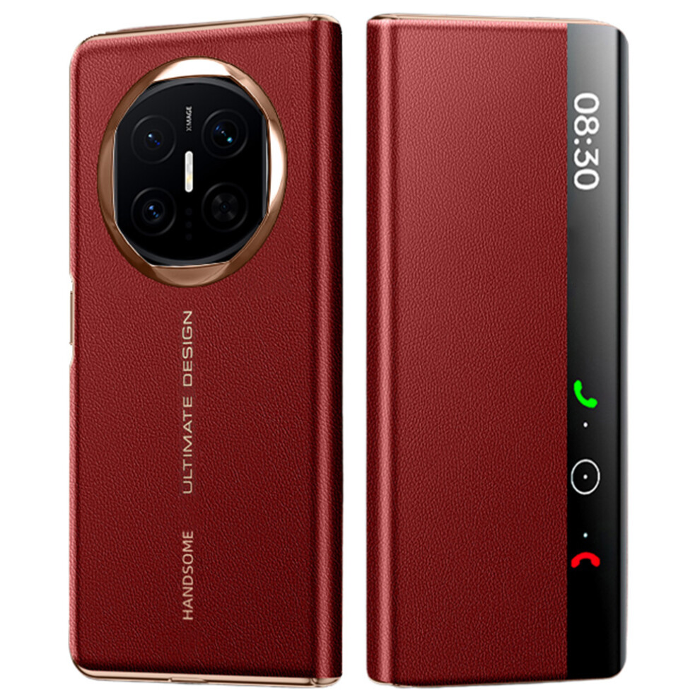 (Red) For Huawei Mate X7 Case Litchi Texture Leather Smart View Flip Phone Cover Full Protection Auto Sleep Wake Red 6914294920750
