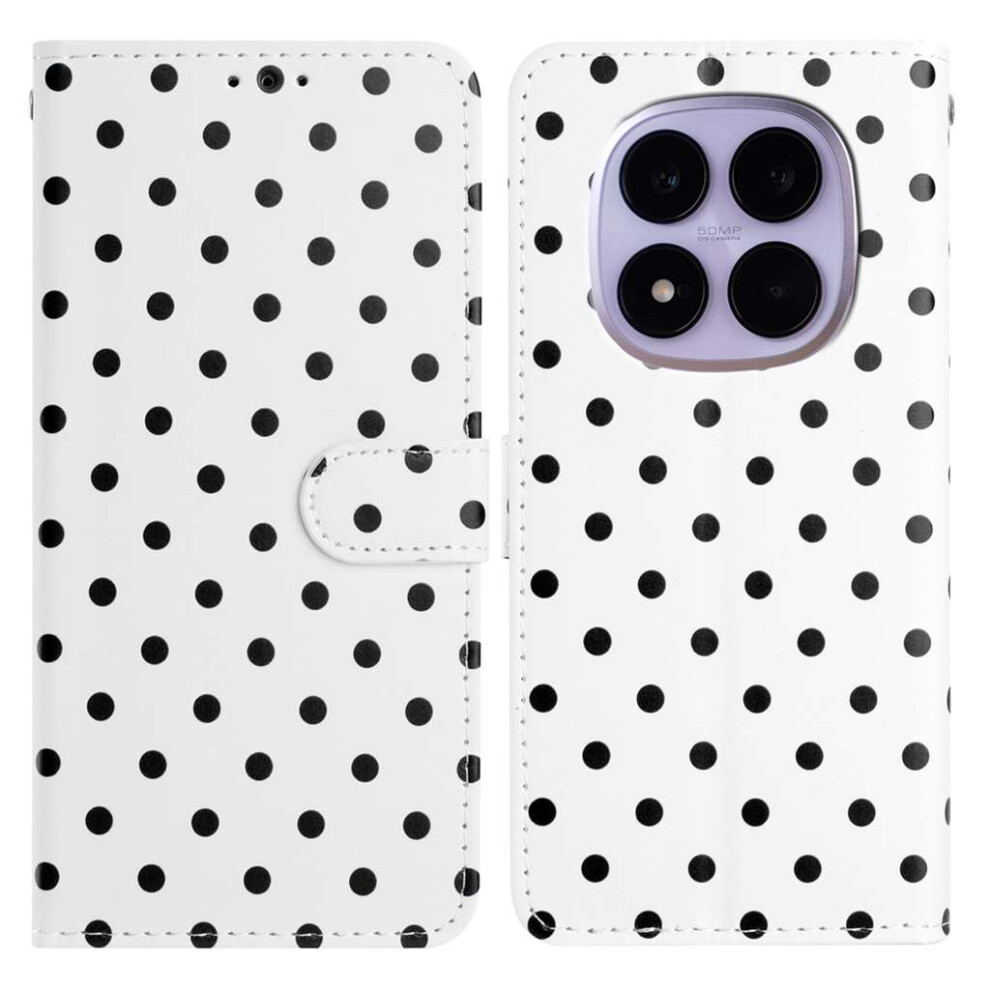 (White) For Xiaomi Poco M8 5G / Redmi Note 15 5G (Global) / 15 4G (Global) Leather Case Polka Dot Pattern Wallet Stand Folio Pho White 6914299956686