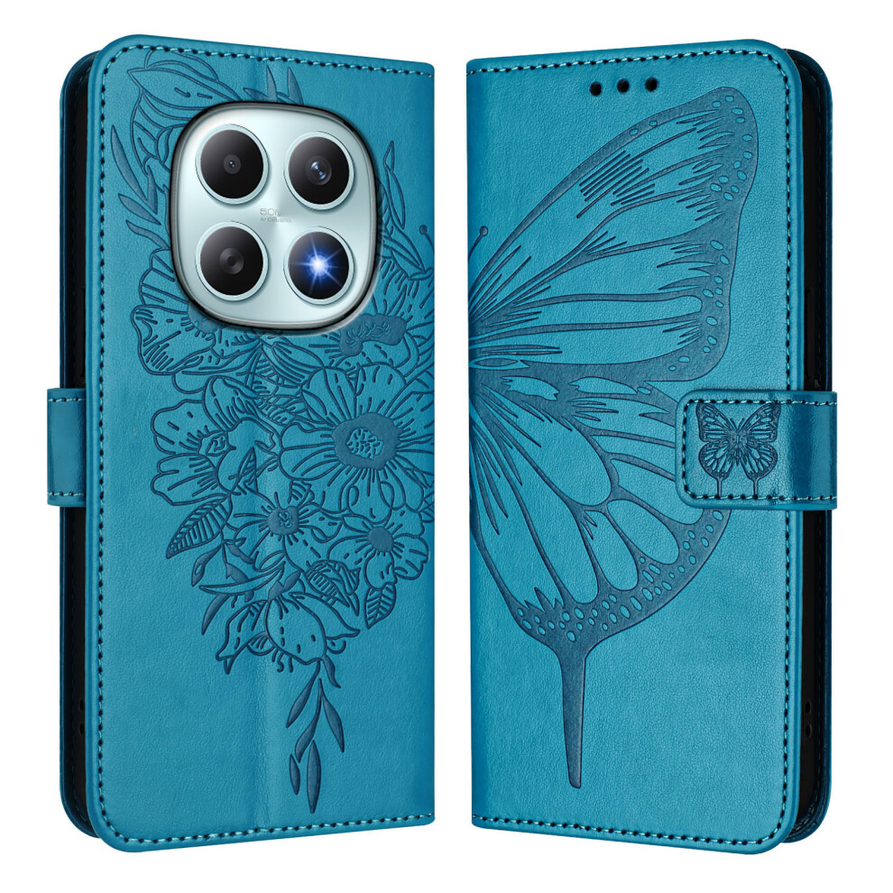 (Blue) For Xiaomi Poco M8 5G / Redmi Note 15 5G (Global) / 15 4G (Global) Wallet Case With Wrist Strap Butterfly Imprint Leathe Blue 6914292142048