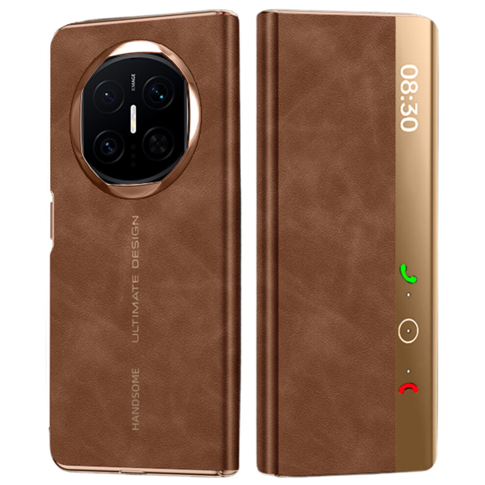 (Brown / Gold) For Huawei Mate X7 Case Leather Smart View Flip Phone Cover Full Protection Auto Sleep Wake Brown,Gold 6914296514957