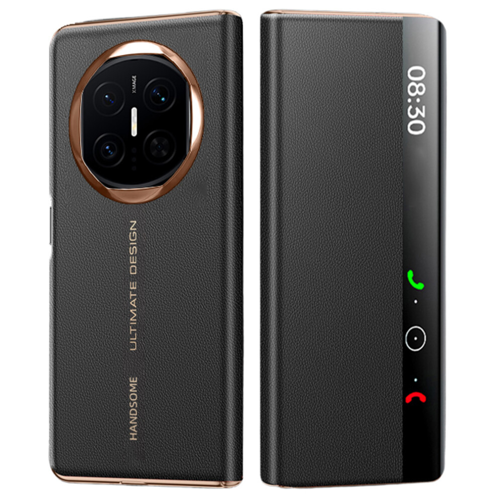 (Black) For Huawei Mate X7 Case Litchi Texture Leather Smart View Flip Phone Cover Full Protection Auto Sleep Wake Black 6914297665481