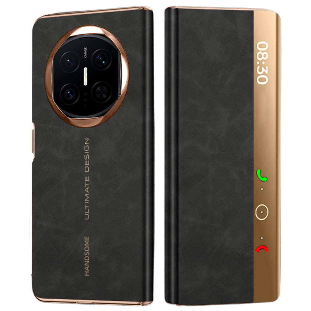 (Black / Gold) For Huawei Mate X7 Case Leather Smart View Flip Phone Cover Full Protection Auto Sleep Wake Black,Gold 6914297148700