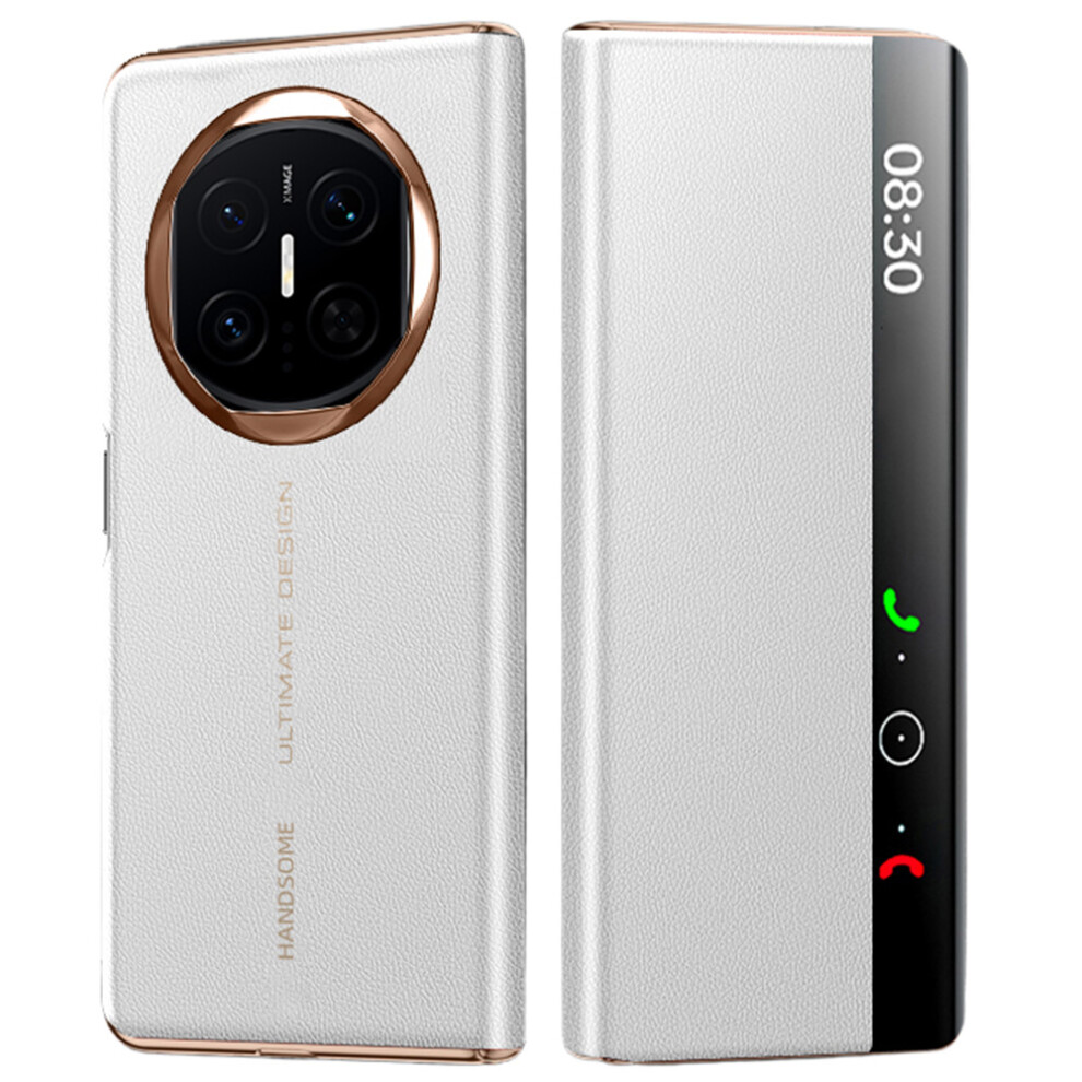(White) For Huawei Mate X7 Case Litchi Texture Leather Smart View Flip Phone Cover Full Protection Auto Sleep Wake White 6914295196857