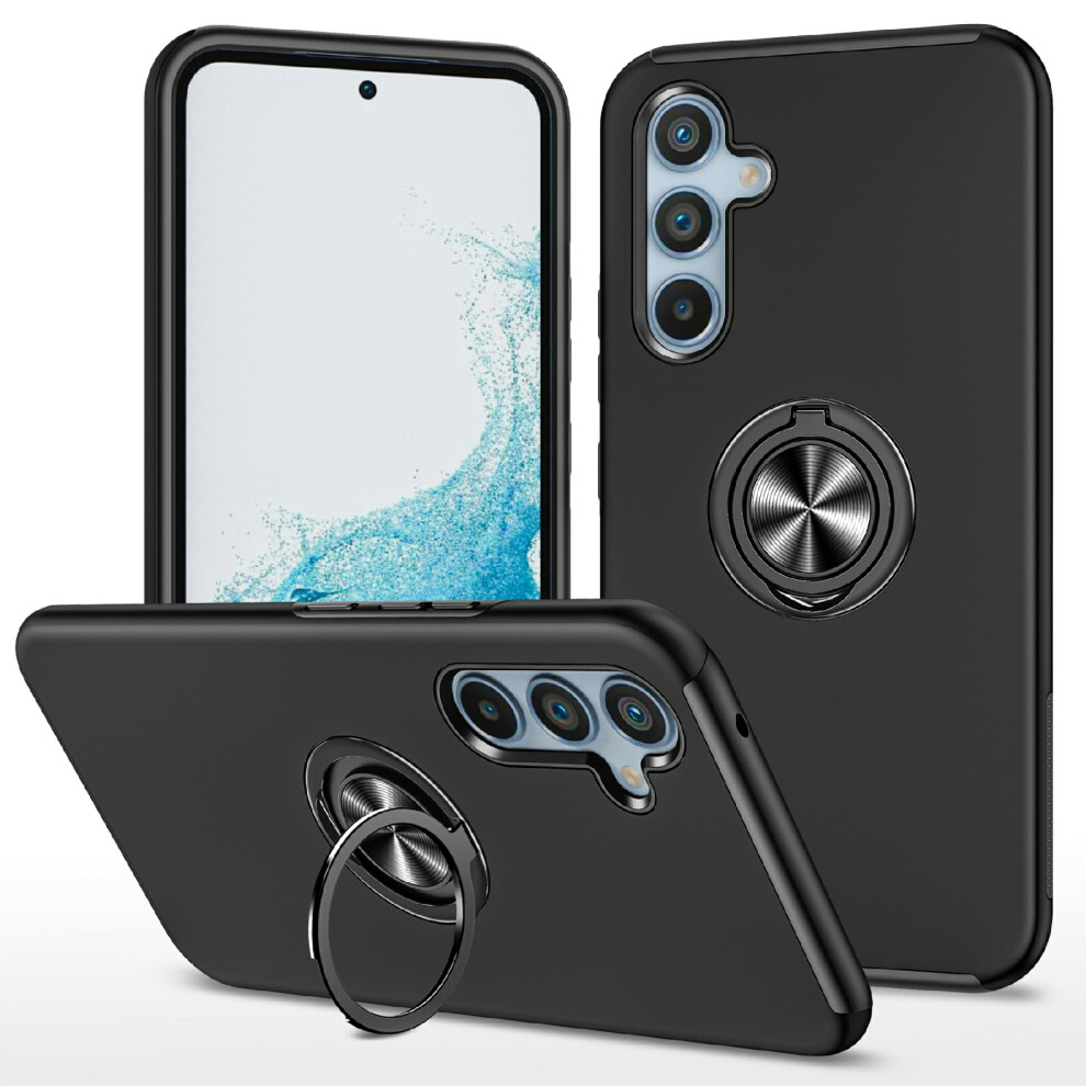 (Black) For Samsung Galaxy A17 4G / A17 5G Case Pc + Tpu Phone Cover With Rotatable Ring Holder Black 6914292230035