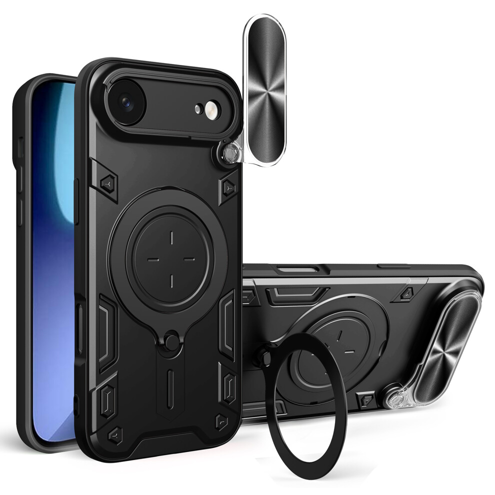 (Black) For Iphone Air Case Tpu + Pc Phone Cover With Kickstand Slide Lens Window Black 6914294466500