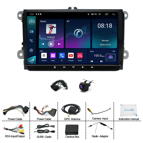9" 2+32G Car Stereo GPS for VW Bora 2006-2015 with Carplay Android Auto Split Screen + AHD Camera 2