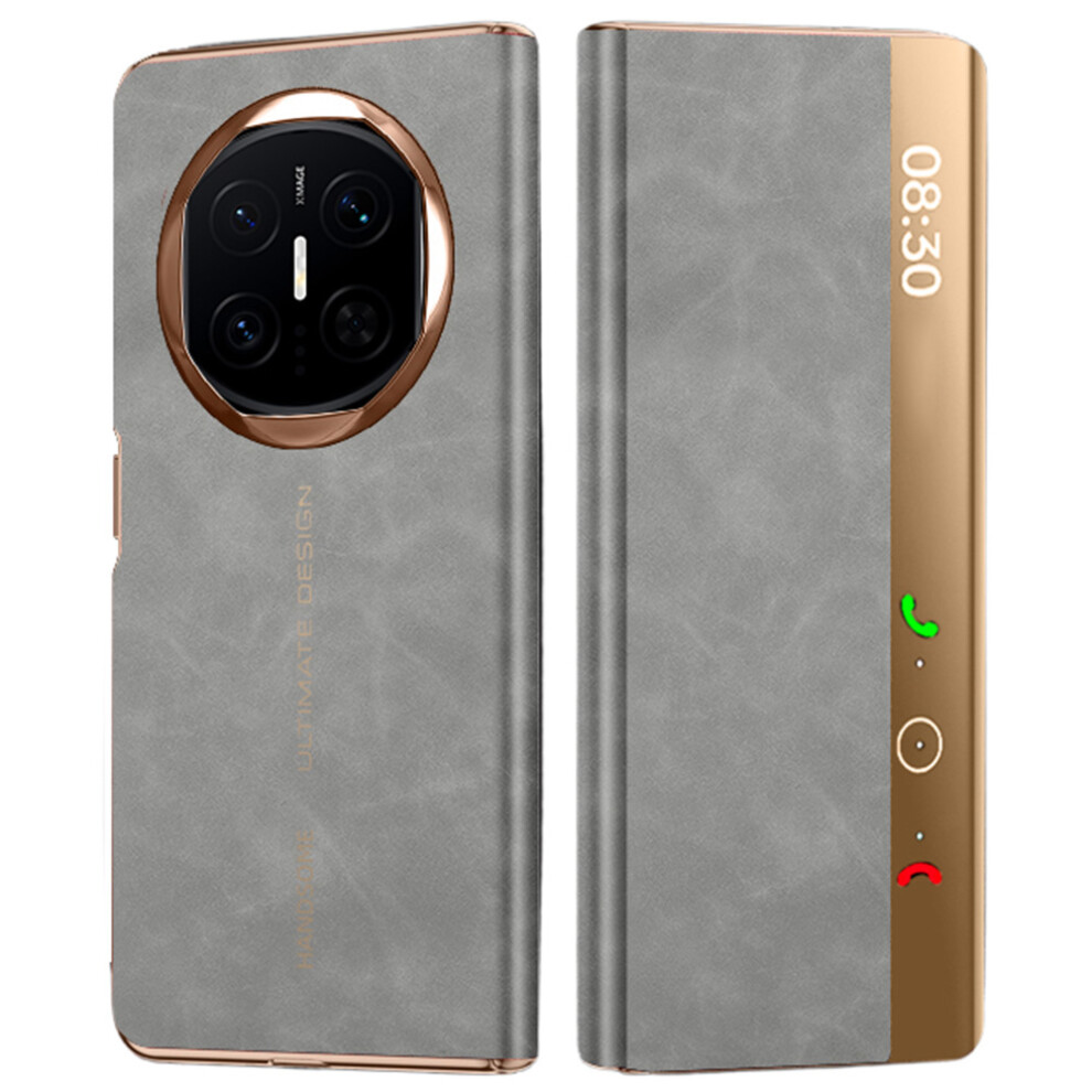 (Grey / Gold) For Huawei Mate X7 Case Leather Smart View Flip Phone Cover Full Protection Auto Sleep Wake Gold,Grey 6914290736751