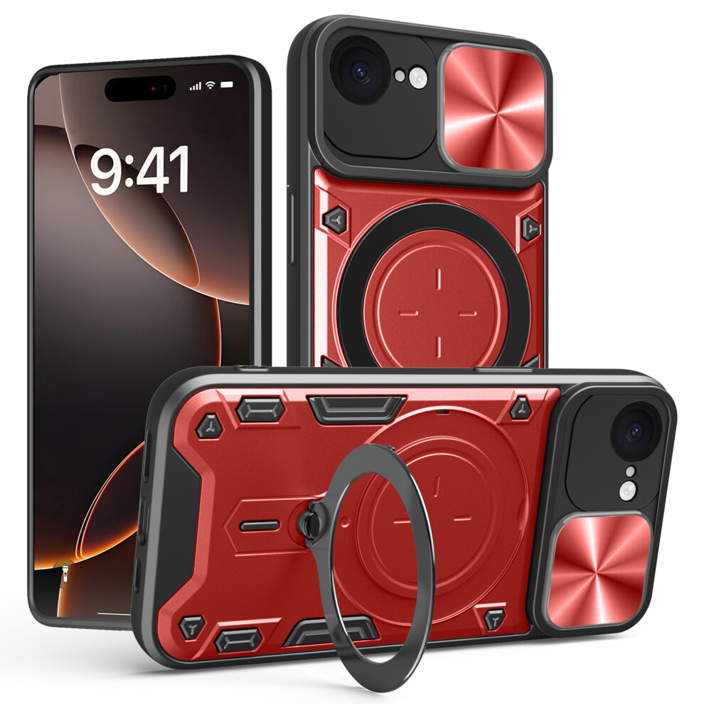(Red) For Iphone 17E / 16E Case Tpu + Pc Phone Cover With Kickstand Slide Lens Window Red 6914292238604