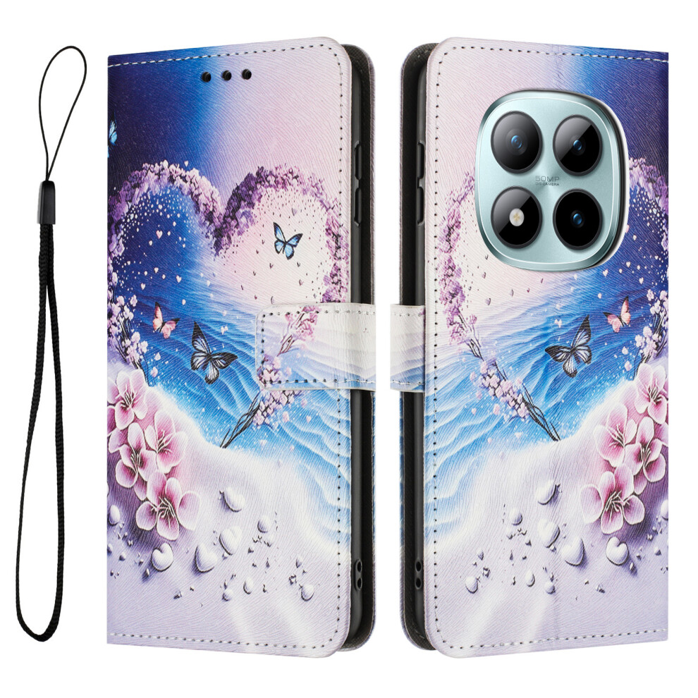 (Heart Butterfly) For Xiaomi Redmi Note 15 Pro 5G (Global) Wallet Case Pattern Printing Pu Leather Phone Cover With Lanyard 6914296493047