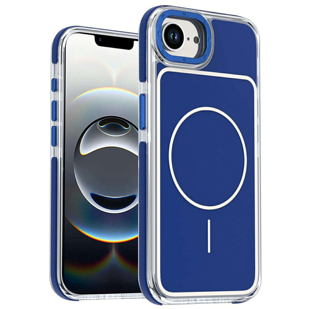 (Blue) For Iphone 17E / 16E Magnetic Case Dual Color Shockproof Tpu Pc Phone Cover Compatible With Magsafe Blue 6914298744765