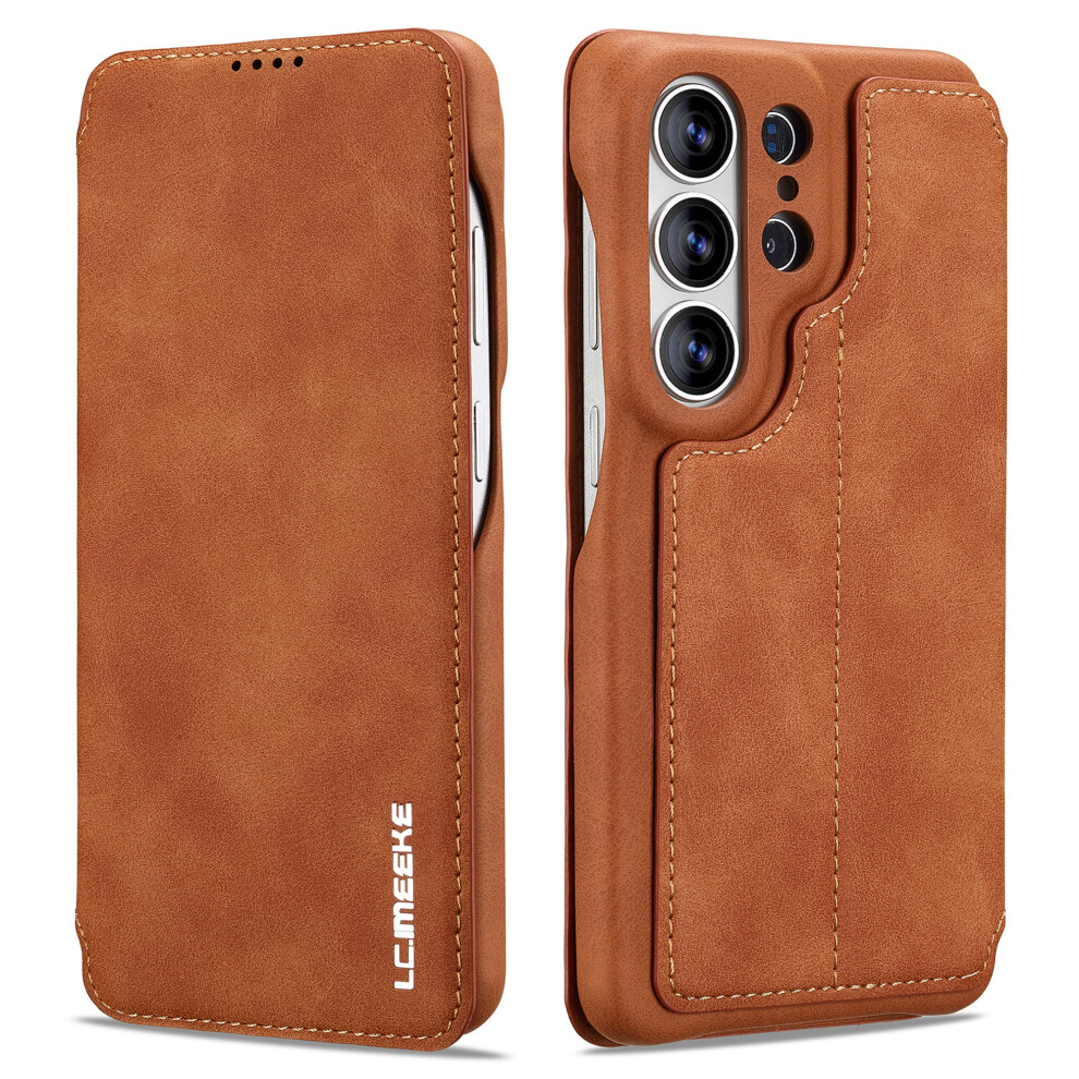 (Brown) Lc.imeeke For Samsung Galaxy S26 Ultra Case Card Holder Stand Leather Phone Cover Brown 6914299413929