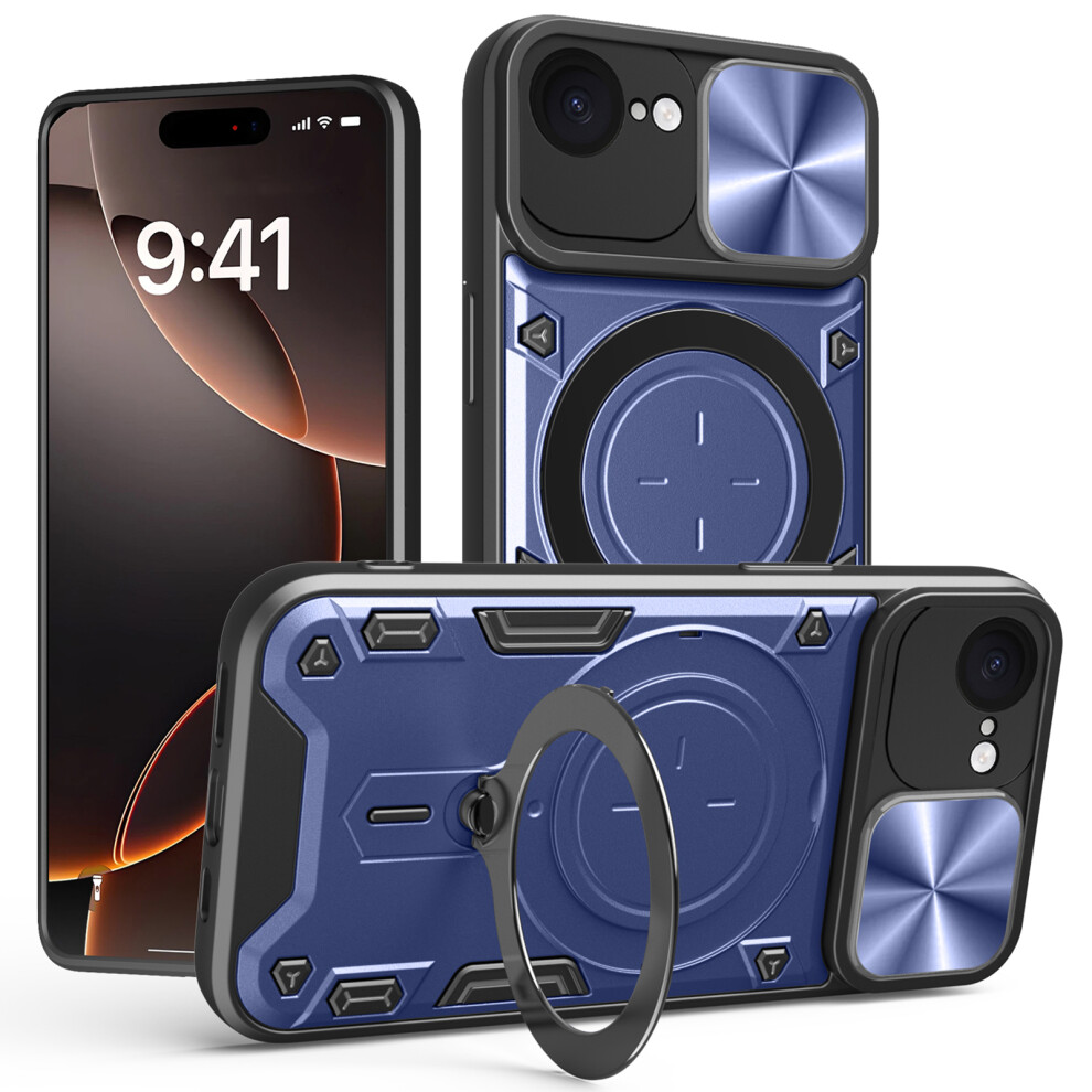 (Blue) For Iphone 17E / 16E Case Tpu + Pc Phone Cover With Kickstand Slide Lens Window Blue 6914299893608
