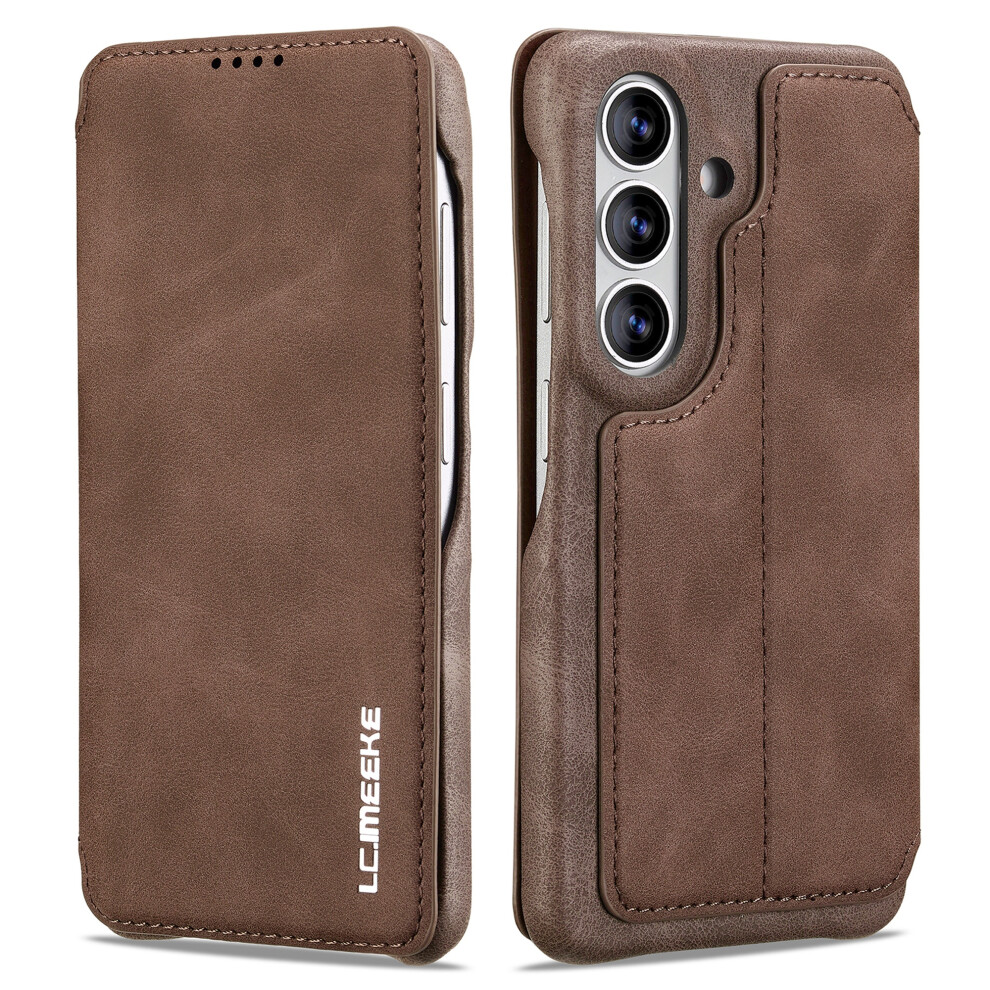 (Coffee) Lc.imeeke For Samsung Galaxy S26+ Case Card Holder Stand Leather Phone Cover Brown 6914299453345