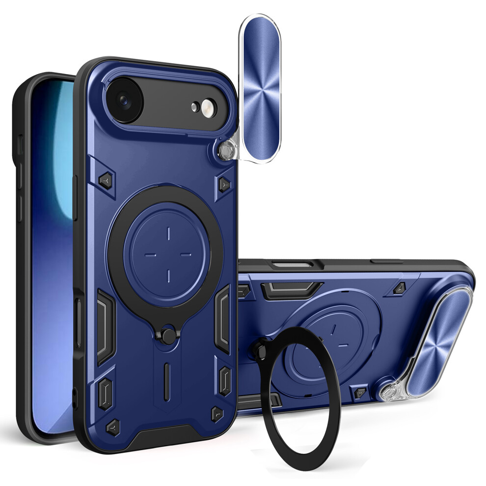 (Blue) For Iphone Air Case Tpu + Pc Phone Cover With Kickstand Slide Lens Window Blue 6914296697261