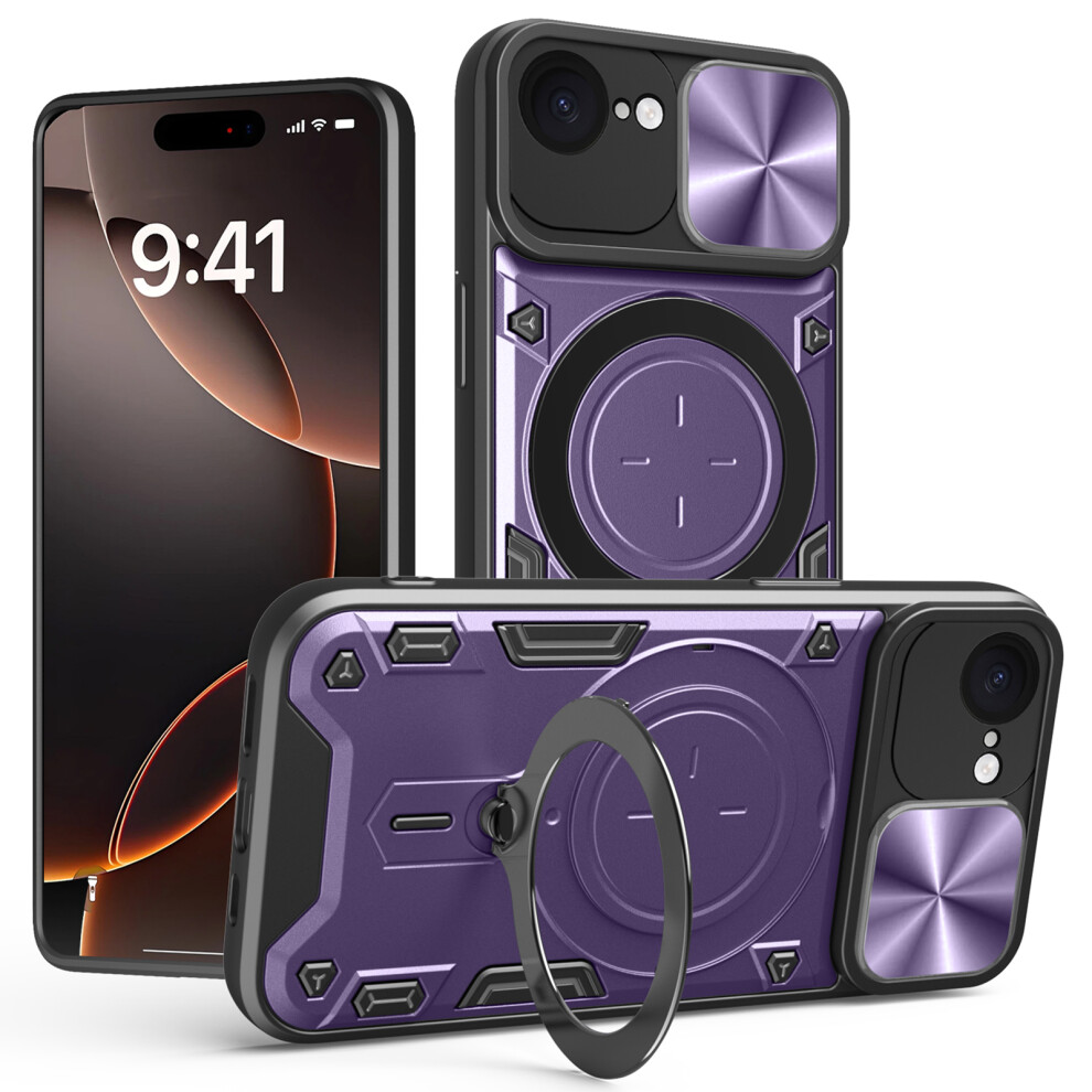 (Purple) For Iphone 17E / 16E Case Tpu + Pc Phone Cover With Kickstand Slide Lens Window Purple 6914297086804