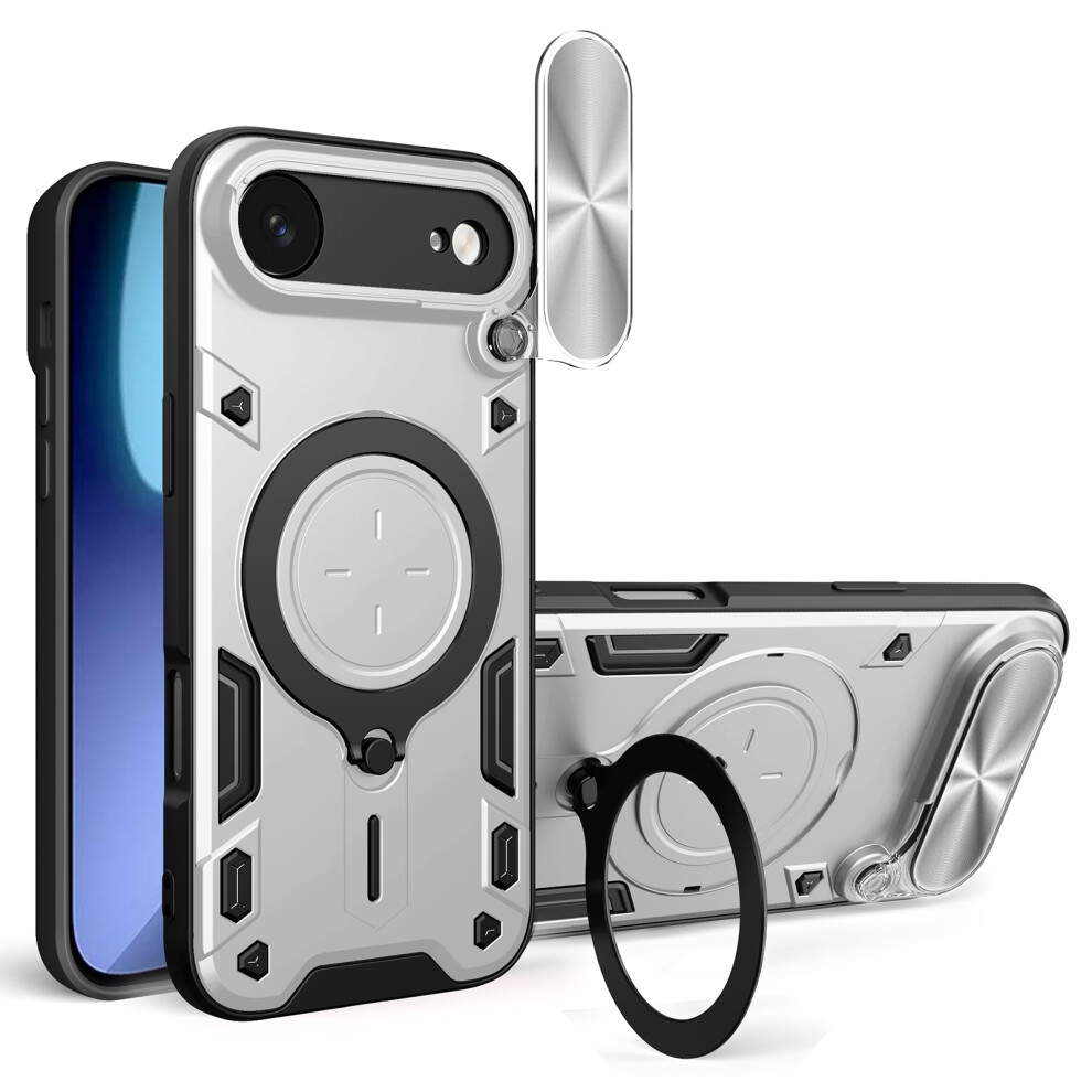 (Silver) For Iphone Air Case Tpu + Pc Phone Cover With Kickstand Slide Lens Window Silver 6914296418354