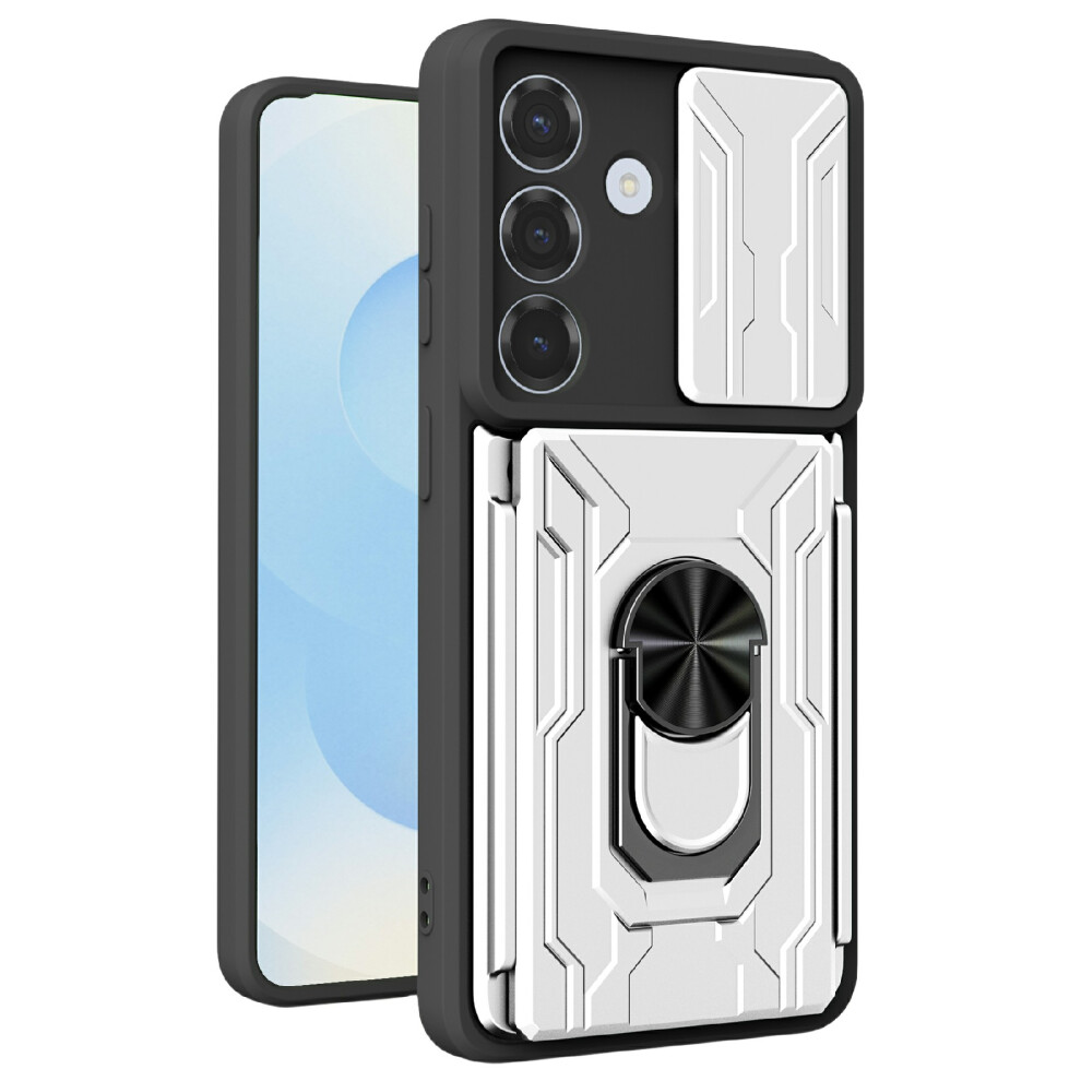(White) For Samsung Galaxy A37 5G Case Pc + Tpu Kickstand Phone Back Cover With Camera Slider White 6914295819343