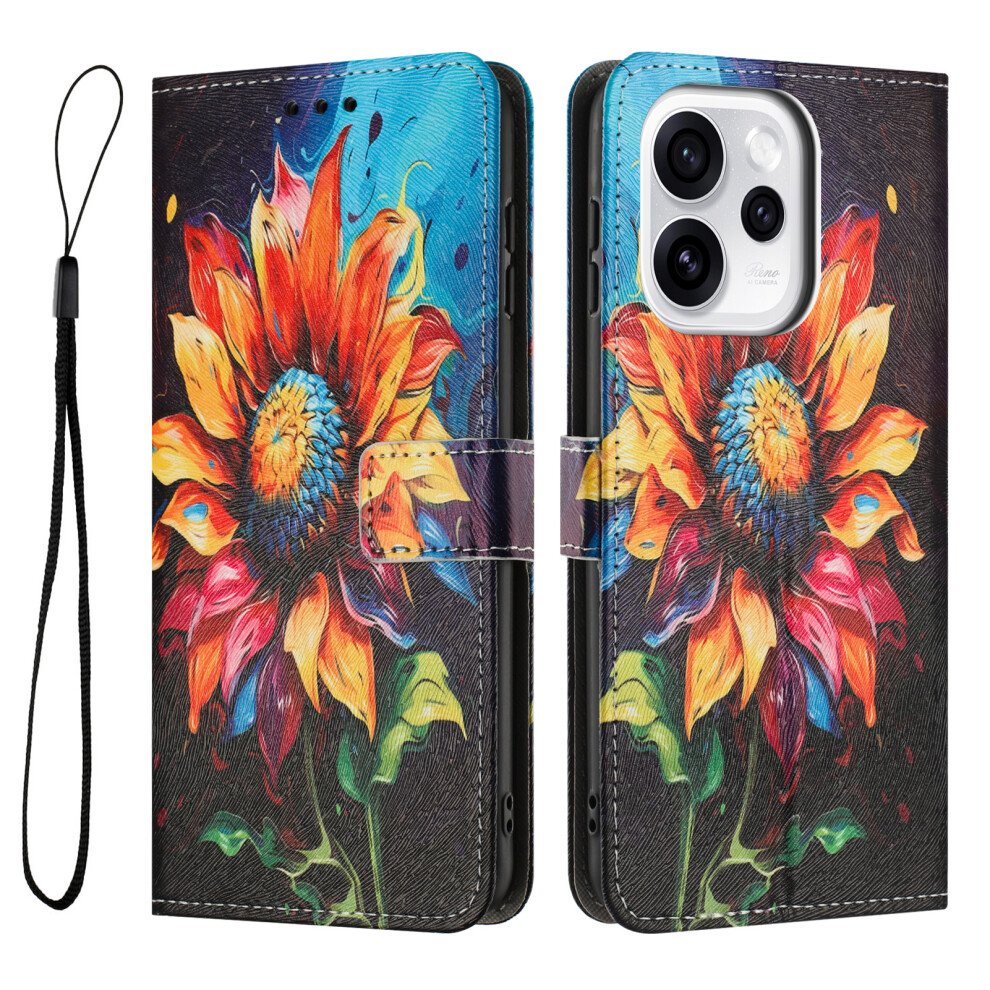 (Sunflower) For Oppo Reno15c 5G (China) / Oppo Reno15 5G (Global) Wallet Case Pattern Printing Pu Leather Phone Cover With Lanyard 6914295282154