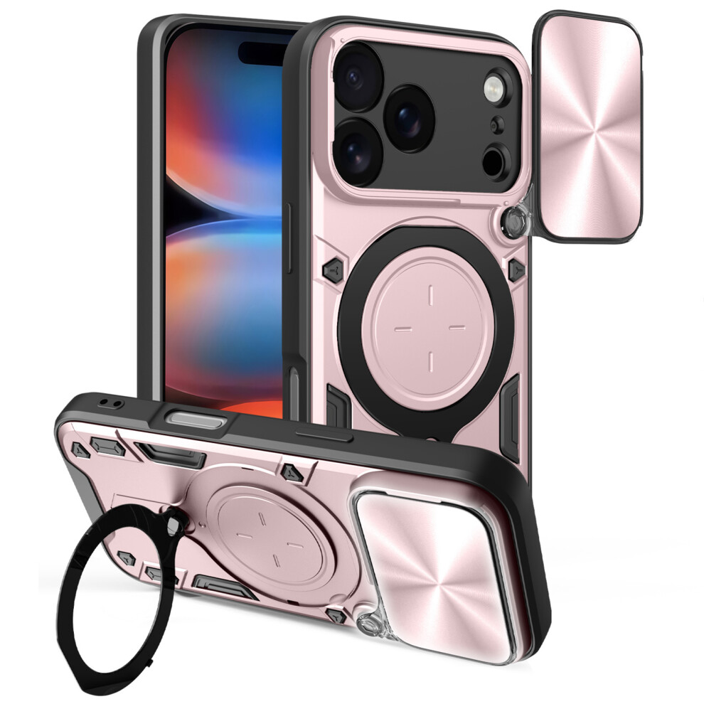 (Pink) For Iphone 17 Pro Case Tpu + Pc Phone Cover With Kickstand Slide Lens Window Pink 6914290878451