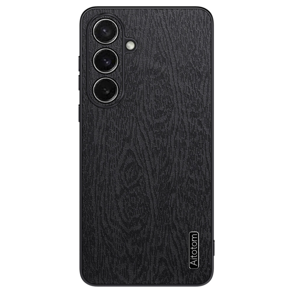 (Black) For Samsung Galaxy S26+ Case Wood Texture Pu Leather Coated Pc Tpu Phone Cover Black 6914294519558