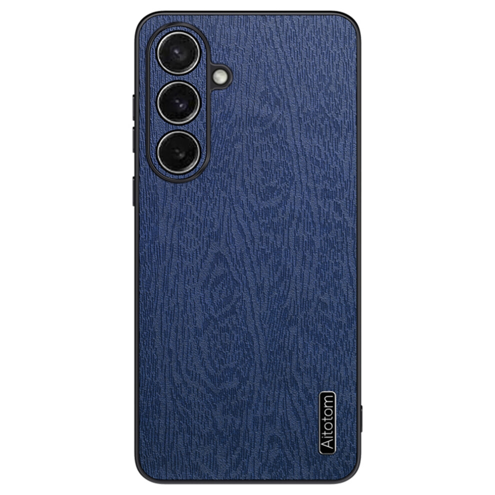 (Blue) For Samsung Galaxy S26+ Case Wood Texture Pu Leather Coated Pc Tpu Phone Cover Blue 6914298246535