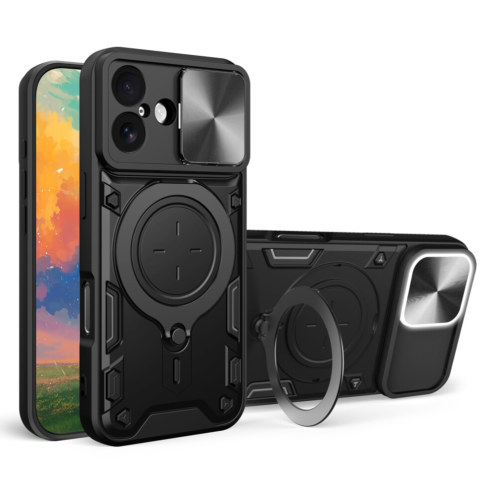 (Black) For Iphone 17 Case Tpu + Pc Phone Cover With Kickstand Slide Lens Window Black 6914297925691