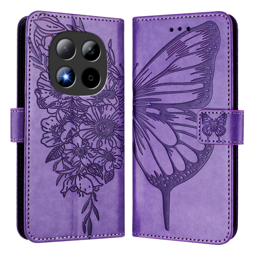 (Purple) For Xiaomi Redmi Note 15 Pro 5G (Global) Wallet Case With Wrist Strap Butterfly Imprint Leather Phone Cover Purple 6914297489513