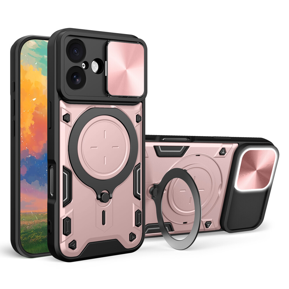 (Pink) For Iphone 17 Case Tpu + Pc Phone Cover With Kickstand Slide Lens Window Pink 6914296974768