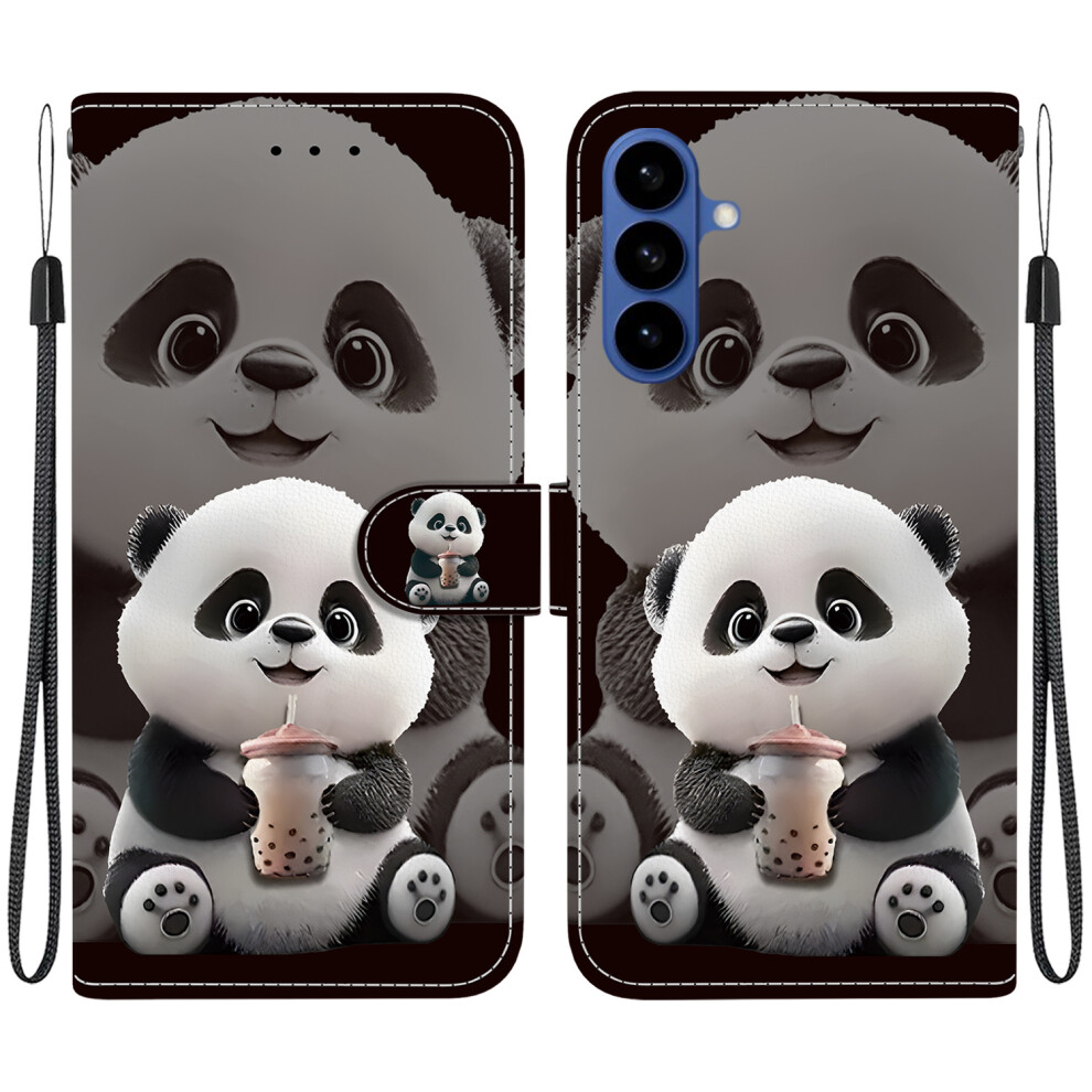 (Milk Tea Panda) For Samsung Galaxy S26+ Leather Case Stand Wallet Pattern Printing Phone Cover With Wrist Strap 6914293599230