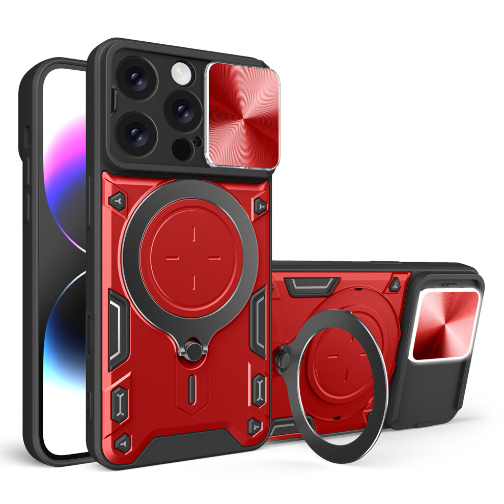 (Red) For Iphone 16 Pro Case Tpu + Pc Phone Cover With Kickstand Slide Lens Window Red 6914293568526