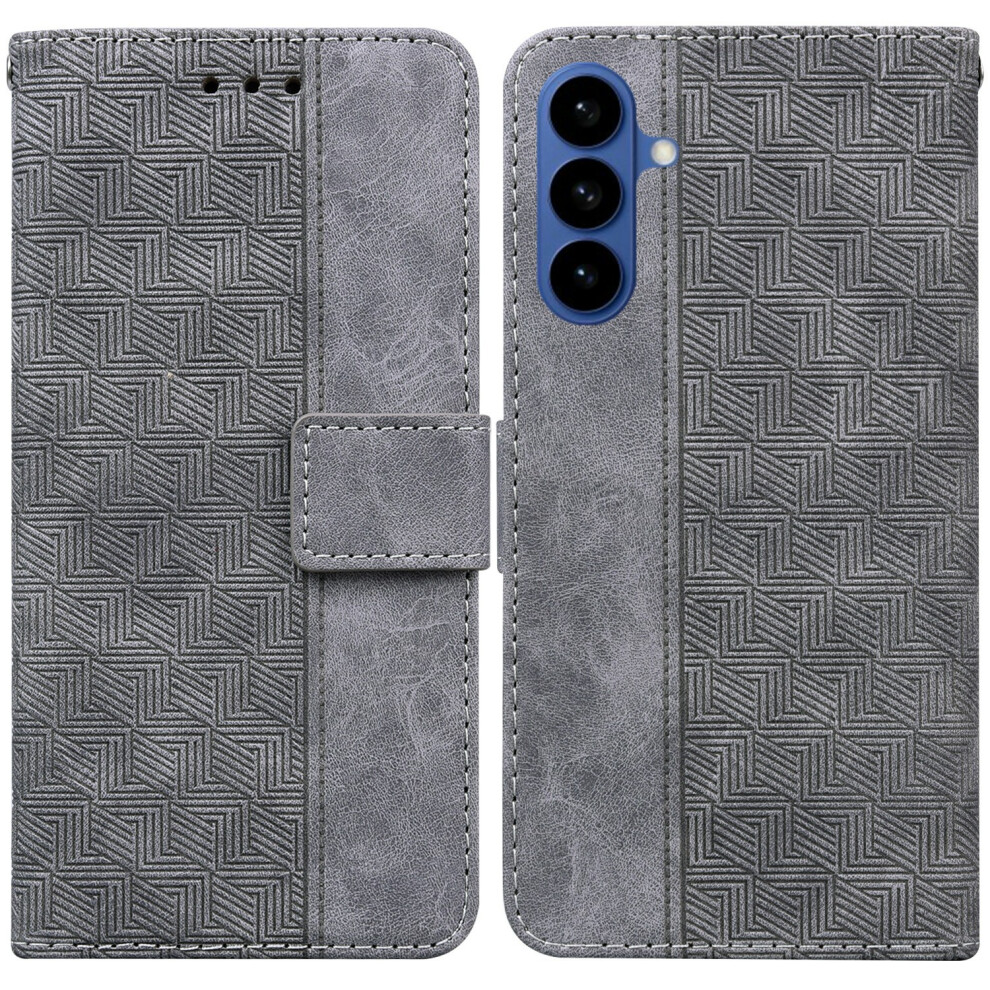 (Grey) For Samsung Galaxy A37 5G Case Geometry Pattern Leather Wallet Phone Cover With Wrist Strap Grey 6914294553835