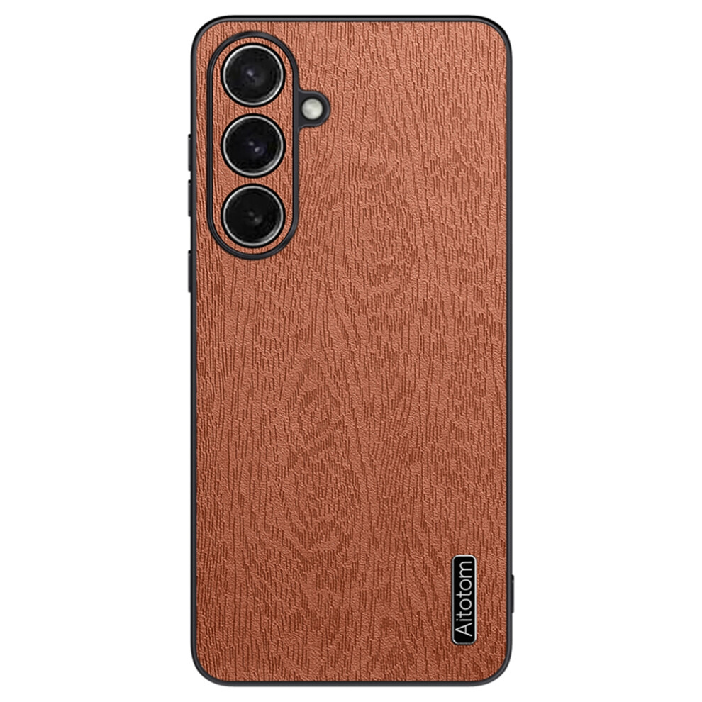 (Brown) For Samsung Galaxy S26 Case Wood Texture Pu Leather Coated Pc Tpu Phone Cover Brown 6914290100804