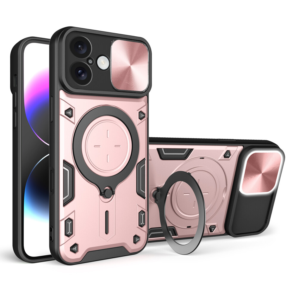 (Pink) For Iphone 16 Case Tpu + Pc Phone Cover With Kickstand Slide Lens Window Pink 6914293625090