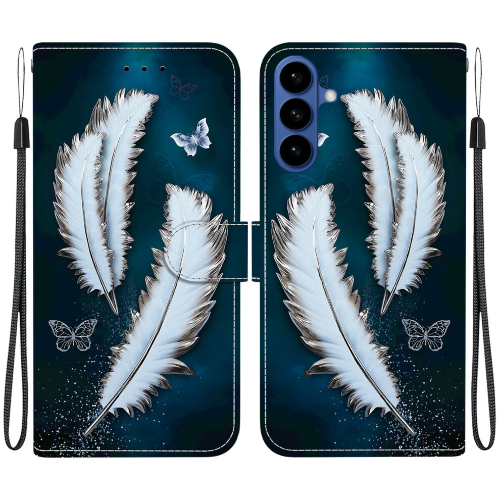 ( Butterfly Feather) For Samsung Galaxy A37 5G Case Pattern Printing Leather Flip Wallet Phone Cover With Lanyard White 6914291914400