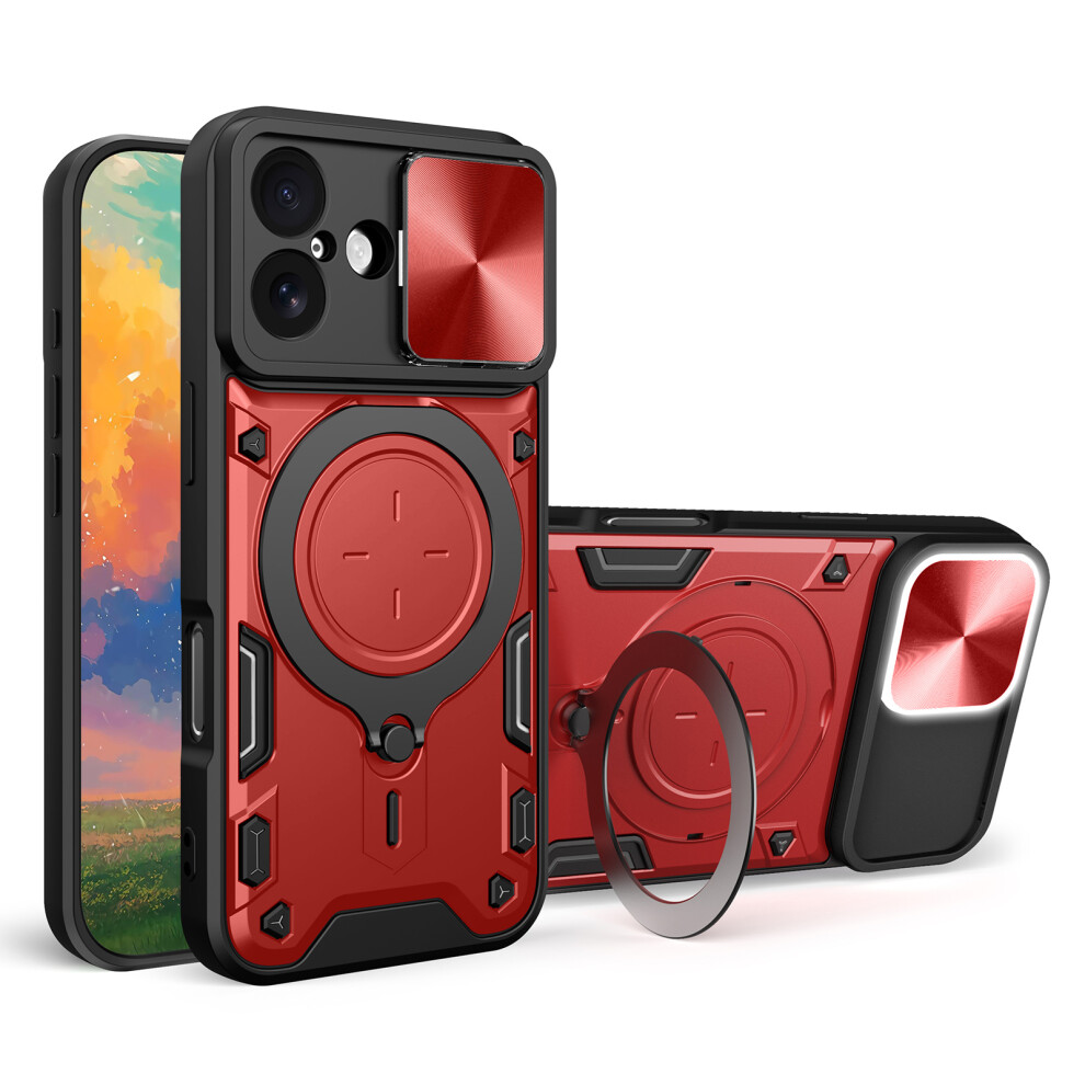 (Red) For Iphone 17 Case Tpu + Pc Phone Cover With Kickstand Slide Lens Window Red 6914298924884