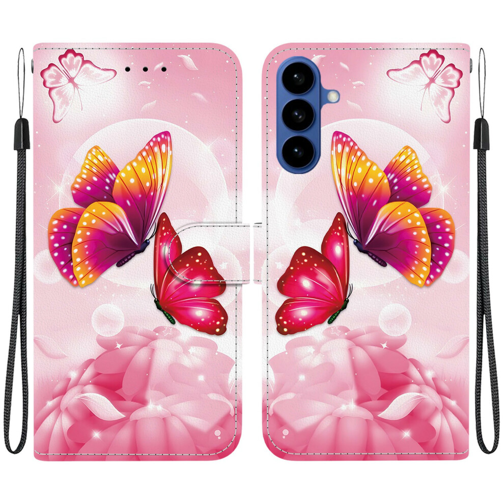 ( Butterfly) For Samsung Galaxy A37 5G Case Pattern Printing Leather Flip Wallet Phone Cover With Lanyard Pink 6914299406143