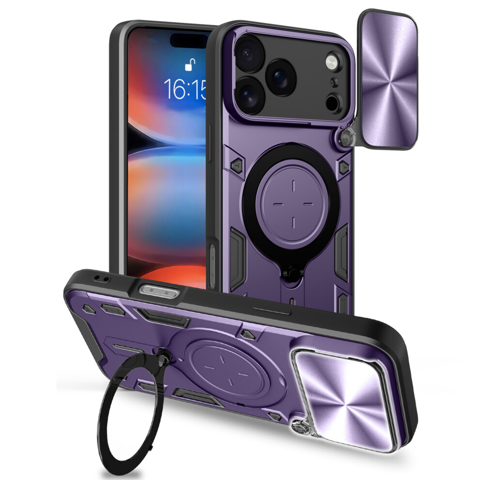 (Purple) For Iphone 17 Pro Max Case Tpu + Pc Phone Cover With Kickstand Slide Lens Window Purple 6914291184223