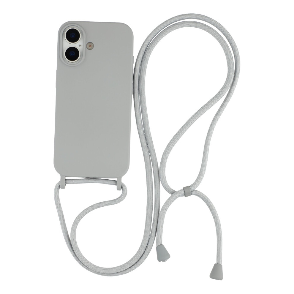 (Grey) For Iphone 16 Case Liquid Silicone Protective Phone Cover With Crossbody Lanyard Grey 6914296959079