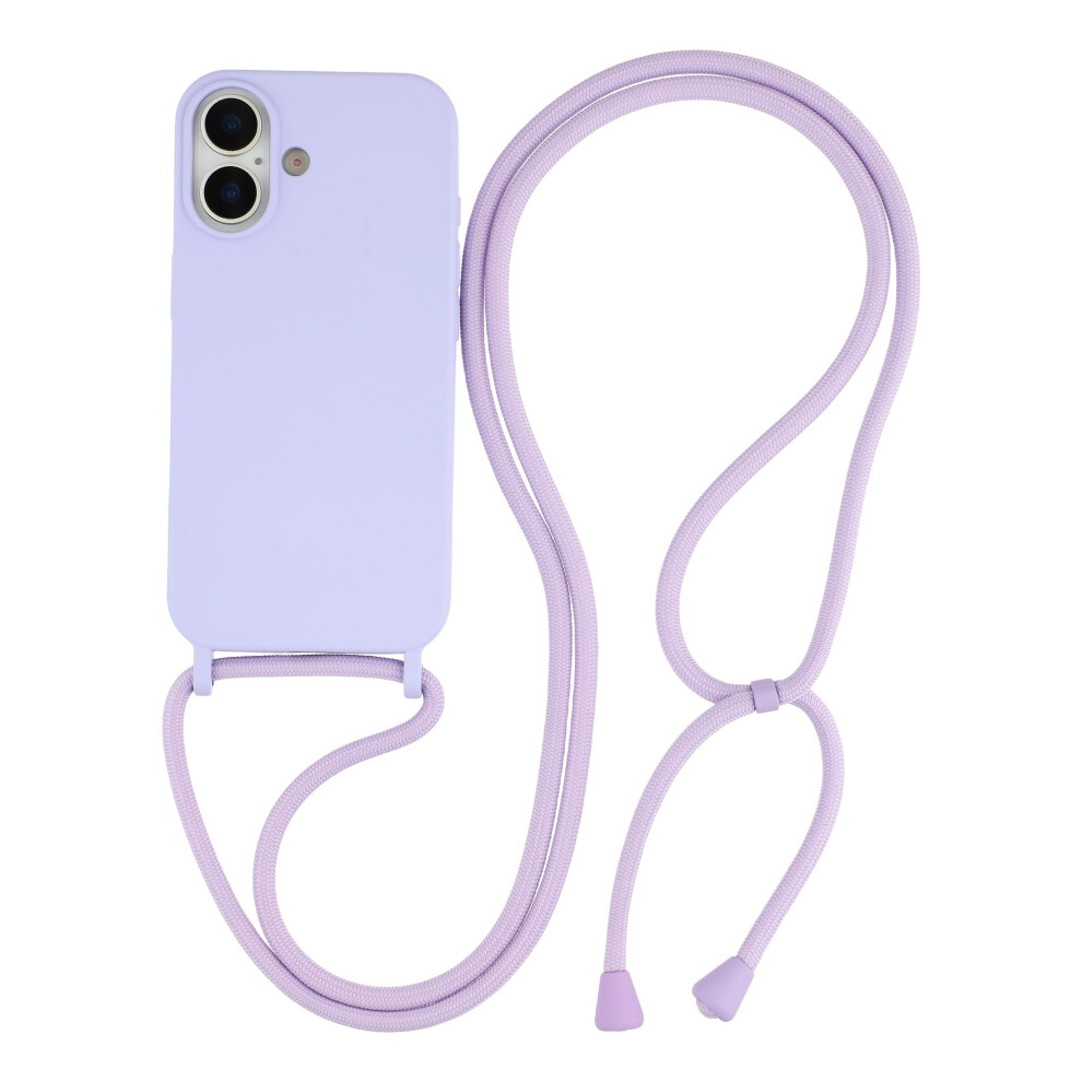 (Purple) For Iphone 16 Case Liquid Silicone Protective Phone Cover With Crossbody Lanyard Purple 6914295906517