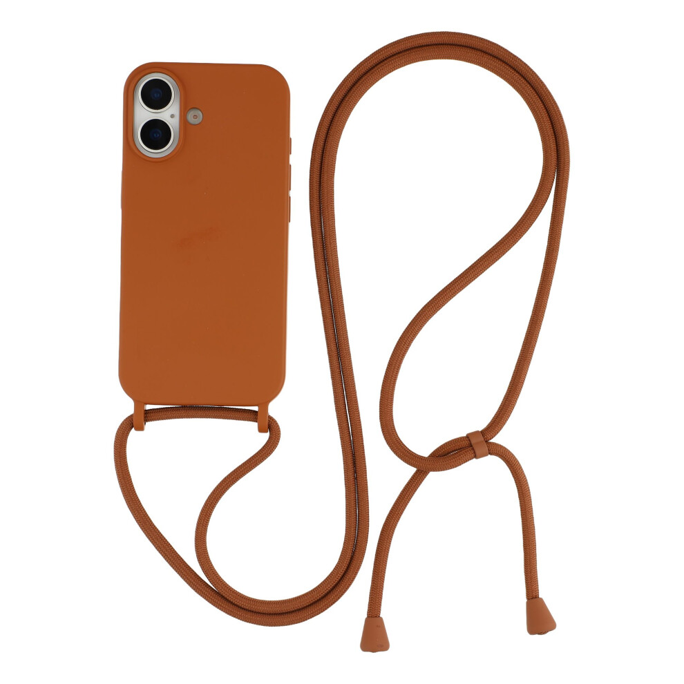 (Brown) For Iphone 16 Case Liquid Silicone Protective Phone Cover With Crossbody Lanyard Brown 6914299494560