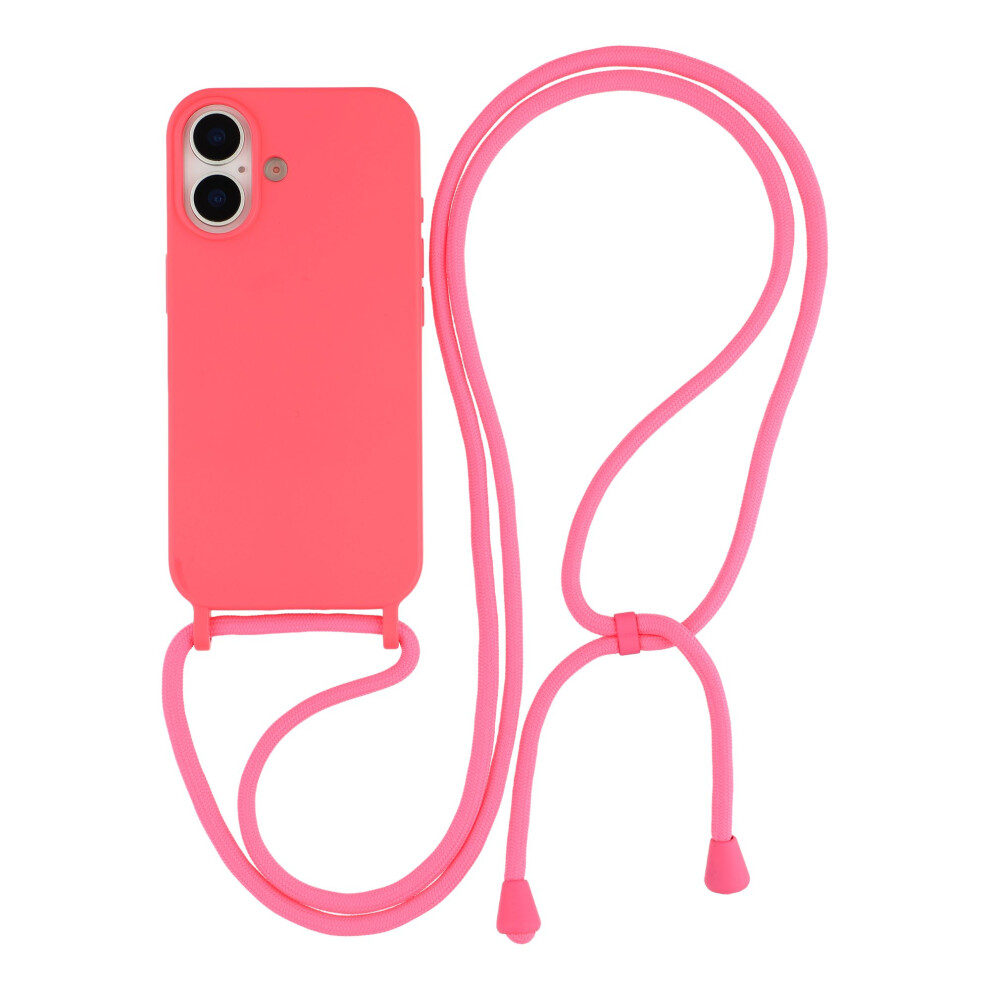 (Rose) For Iphone 16 Case Liquid Silicone Protective Phone Cover With Crossbody Lanyard 6914298895467