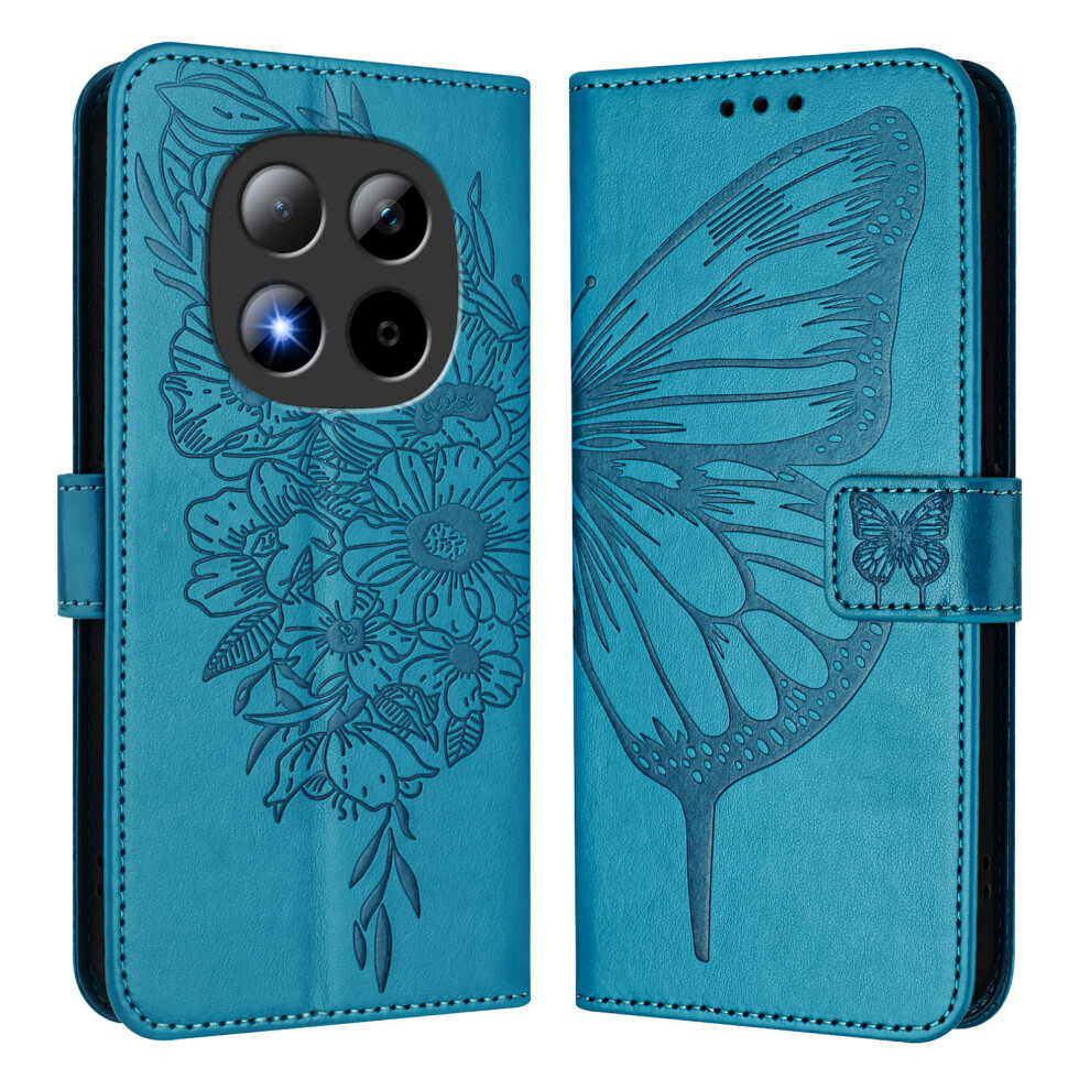 (Blue) For Xiaomi Redmi Note 15 Pro 5G (Global) Wallet Case With Wrist Strap Butterfly Imprint Leather Phone Cover Blue 6914296931419