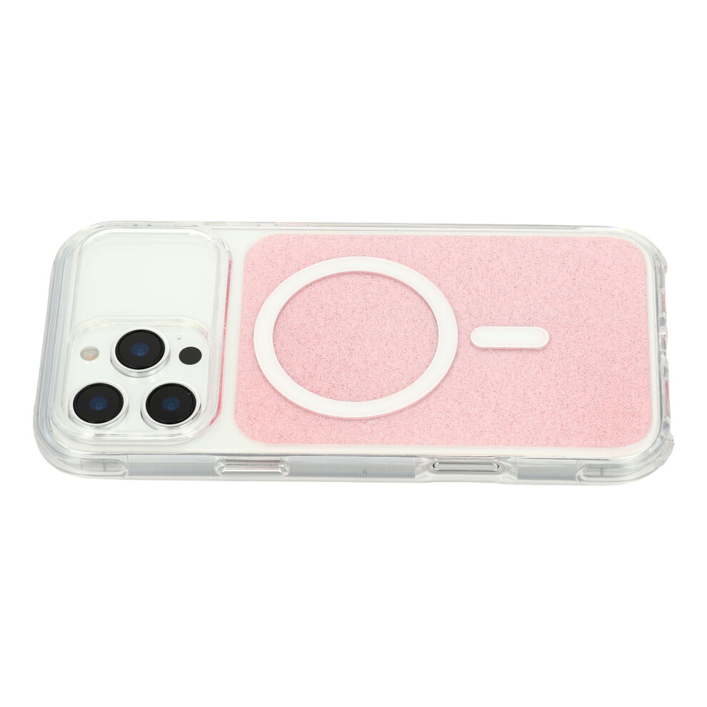 (Pink) For Iphone 16 Pro Case Compatible With Magsafe Clear Glitter Shockproof Tpu Acrylic Phone Cover Pink 6914292713897