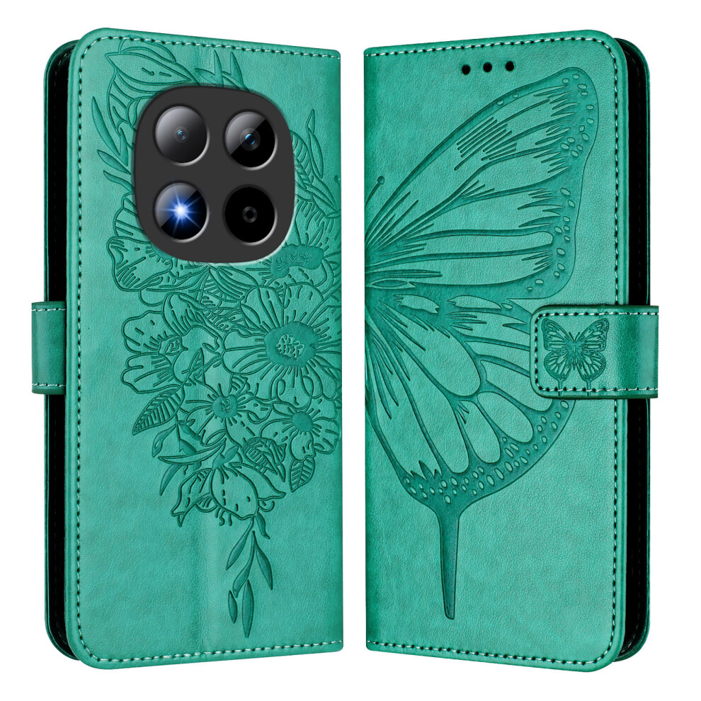 (Green) For Xiaomi Redmi Note 15 Pro 5G (Global) Wallet Case With Wrist Strap Butterfly Imprint Leather Phone Cover Green 6914295206280