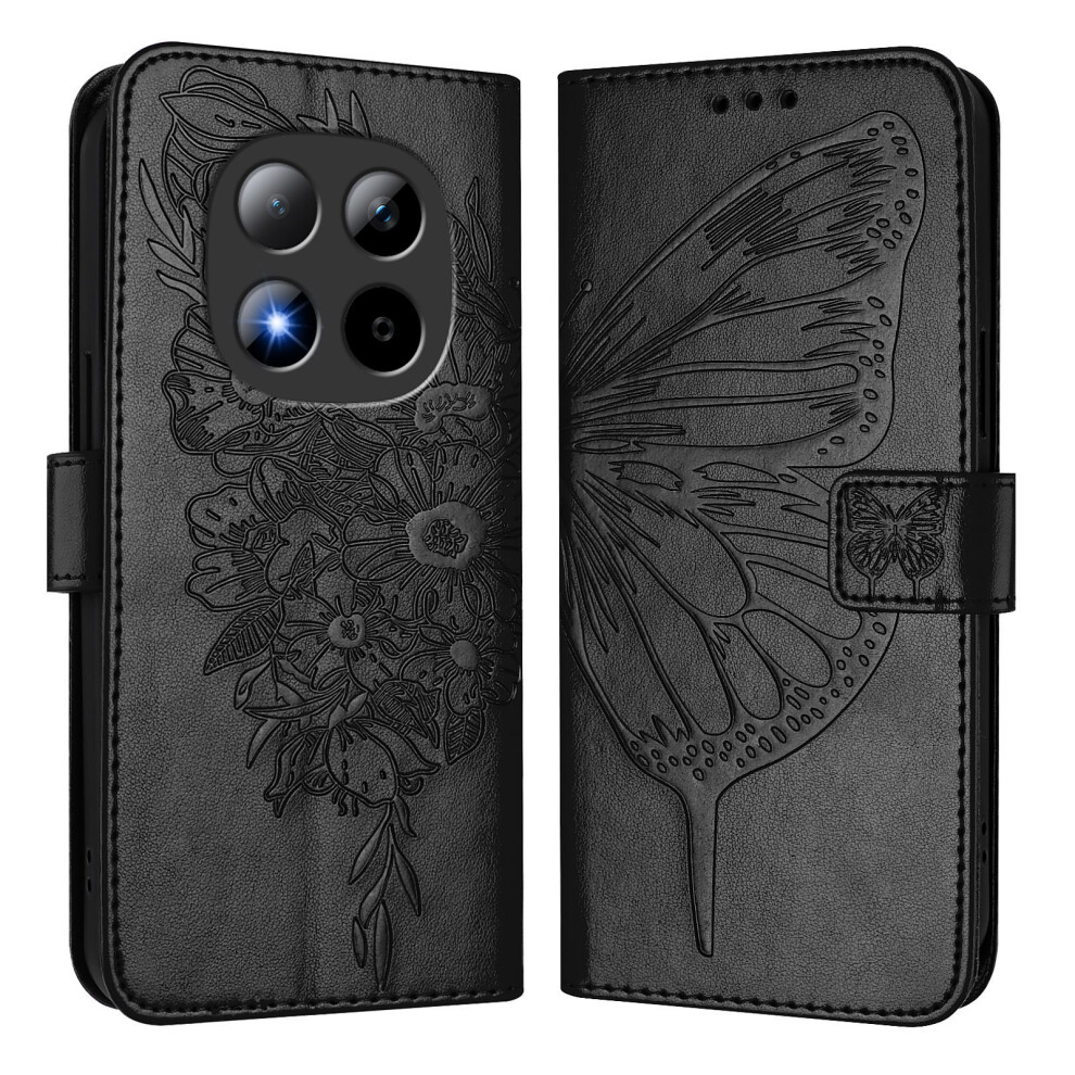 (Black) For Xiaomi Redmi Note 15 Pro 5G (Global) Wallet Case With Wrist Strap Butterfly Imprint Leather Phone Cover Black 6914297158136