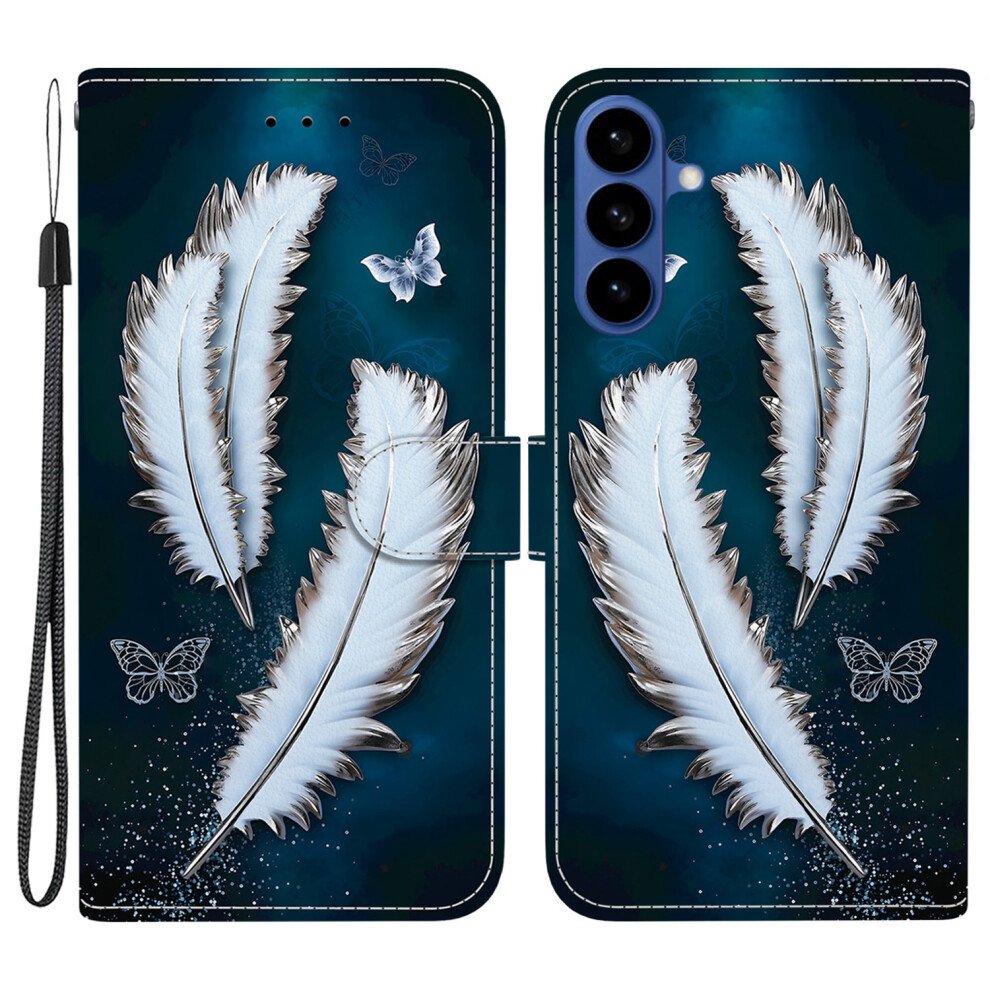 ( Butterfly Feather) For Samsung Galaxy S26+ Case Pattern Printing Leather Flip Wallet Phone Cover With Lanyard White 6914295440509